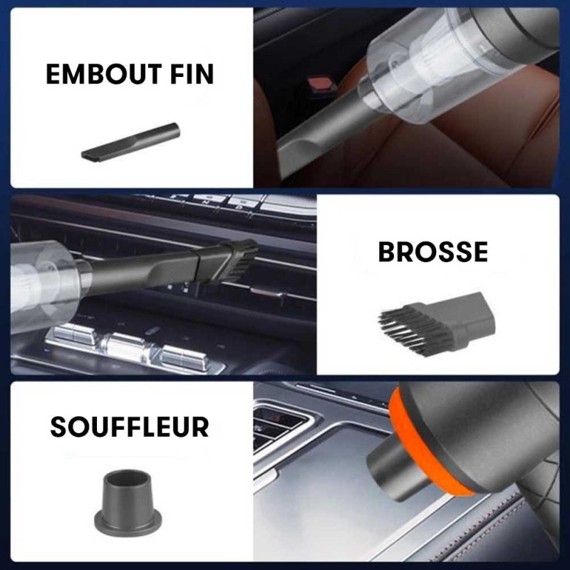Mini Aspirateur et Souffleur Sans Fil Rechargeable 2 en 1 avec accessoires