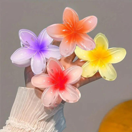 Lot de 4 Grandes Pinces à Cheveux Anti-Dérapantes Colorées en Forme de Fleurs Hawaïennes