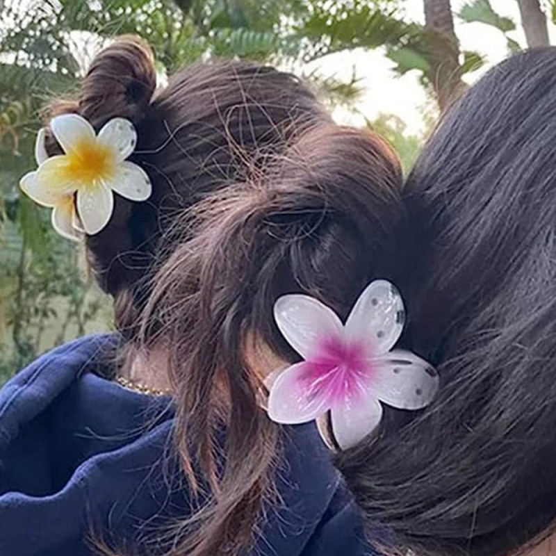 Lot de 4 Grandes Pinces à Cheveux Anti-Dérapantes Colorées en Forme de Fleurs Hawaïennes