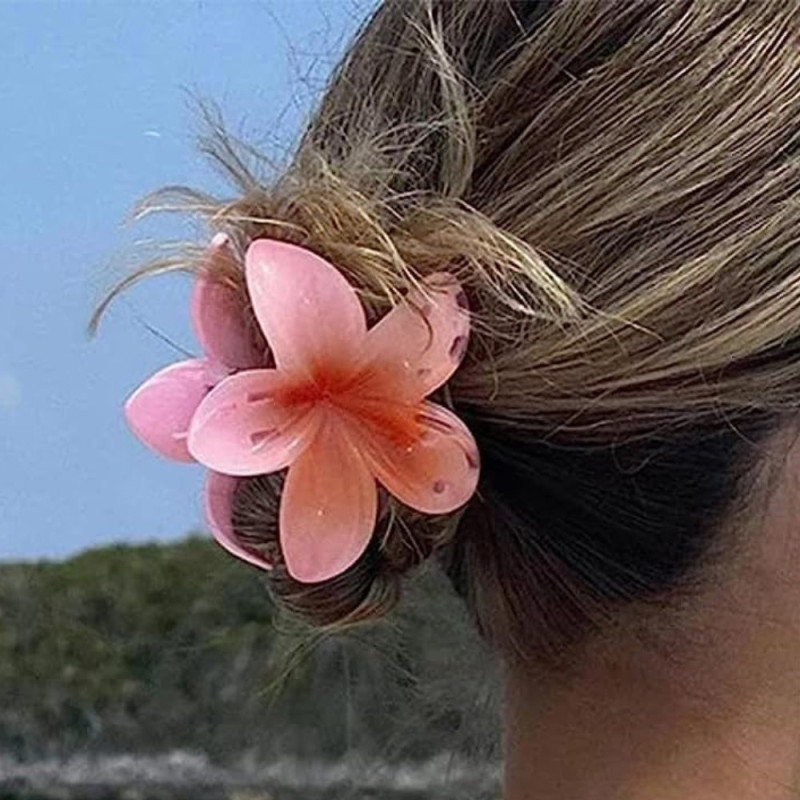 Lot de 4 Grandes Pinces à Cheveux Anti-Dérapantes Colorées en Forme de Fleurs Hawaïennes