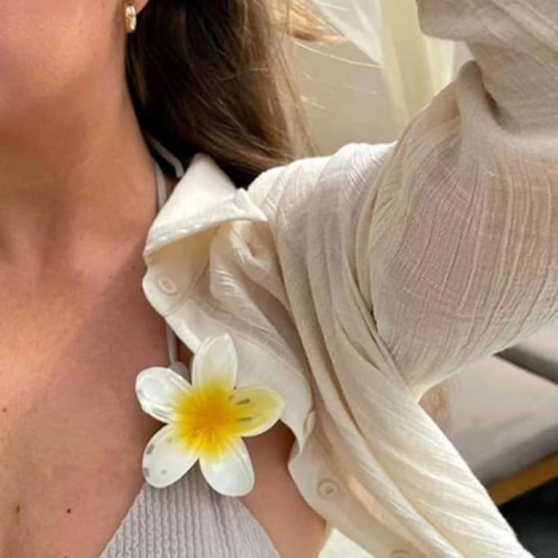 Lot de 4 Grandes Pinces à Cheveux Anti-Dérapantes Colorées en Forme de Fleurs Hawaïennes