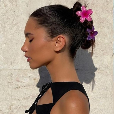 Lot de 4 Grandes Pinces à Cheveux Anti-Dérapantes Colorées en Forme de Fleurs Hawaïennes