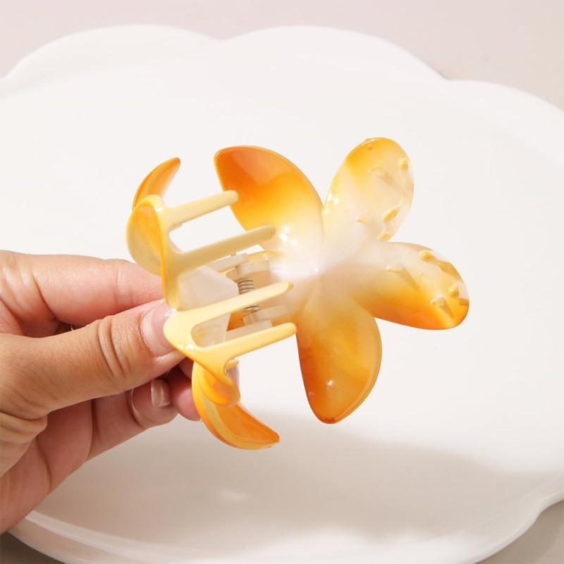 Lot de 4 Grandes Pinces à Cheveux Anti-Dérapantes Colorées en Forme de Fleurs Hawaïennes