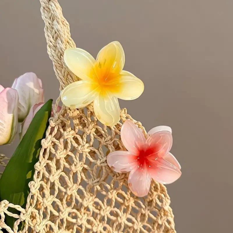 Lot de 4 Grandes Pinces à Cheveux Anti-Dérapantes Colorées en Forme de Fleurs Hawaïennes