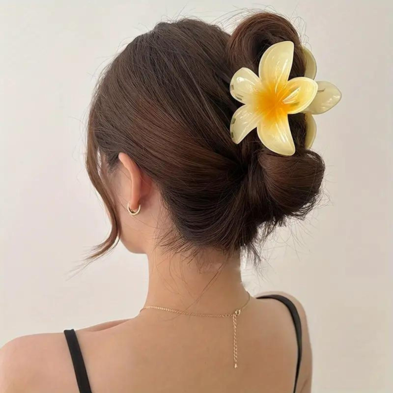 Lot de 4 Grandes Pinces à Cheveux Anti-Dérapantes Colorées en Forme de Fleurs Hawaïennes