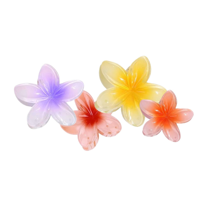 Lot de 4 Grandes Pinces à Cheveux Anti-Dérapantes Colorées en Forme de Fleurs Hawaïennes