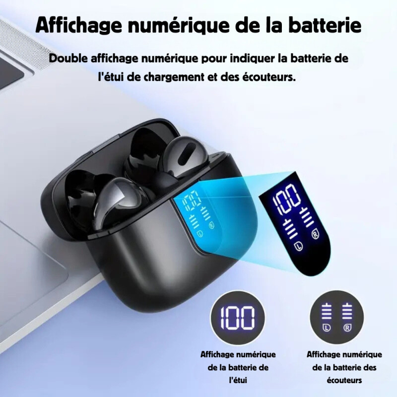 Écouteurs Sans Fil Bluetooth Tactile avec Étui de Chargement et Affichage Numérique Multifonctions