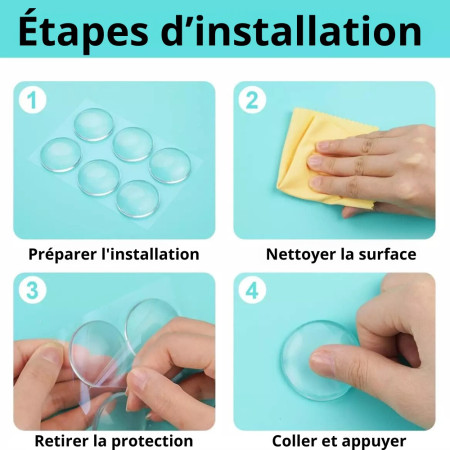 Pack de Butées de Porte Autocollantes Transparentes avec Amortisseur et Protection Ronde 40 mm