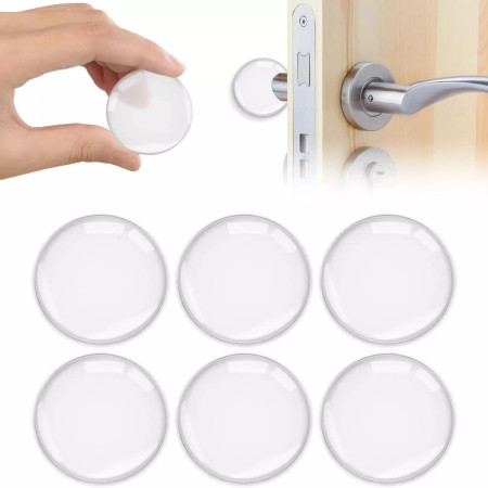Pack de Butées de Porte Autocollantes Transparentes avec Amortisseur et Protection Ronde 40 mm