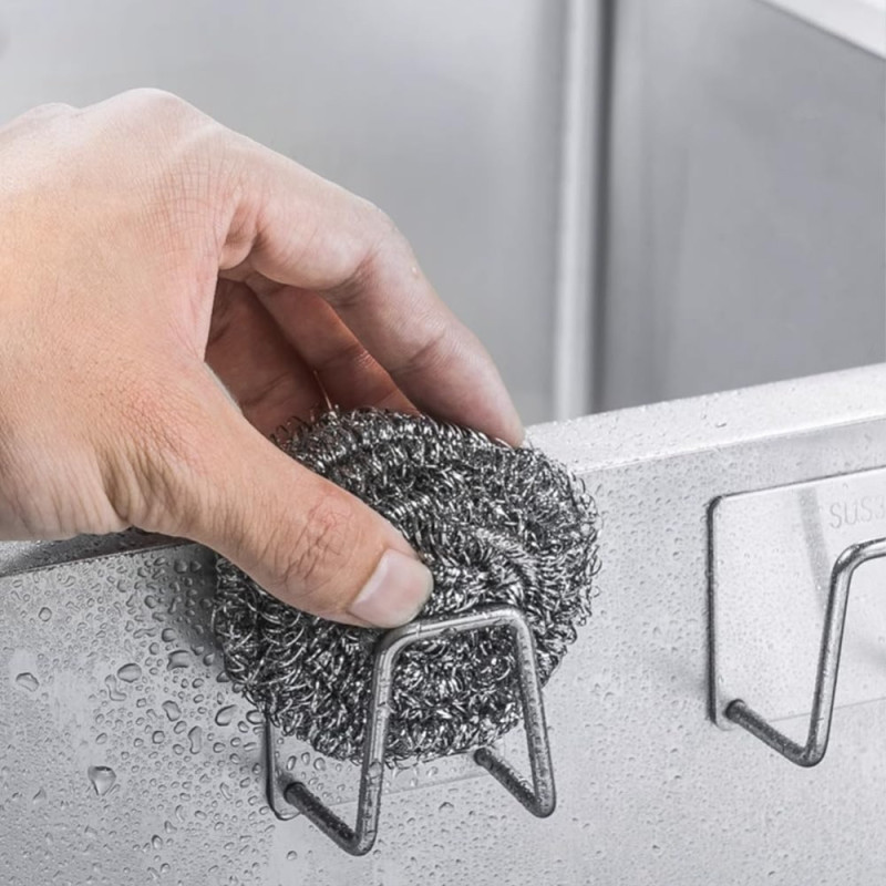 Porte-Eponge Universels en Acier Autocollants pour Evier, Cuisine et Salle de Bain