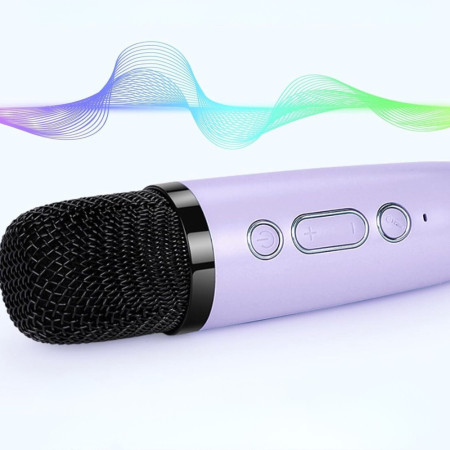 Kit de Karaoké Portable avec Enceinte LED et 2 Microphones Sans Fil Bluetooth avec Effets Sonores