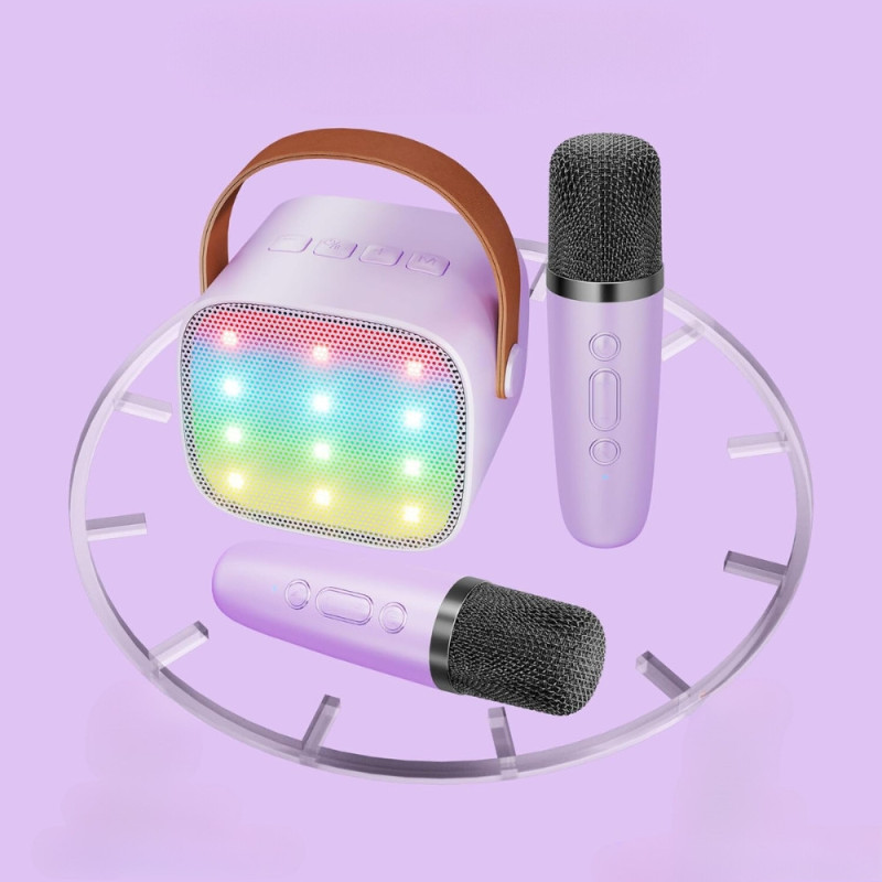 Kit de Karaoké Portable avec Enceinte LED et 2 Microphones Sans Fil Bluetooth avec Effets Sonores