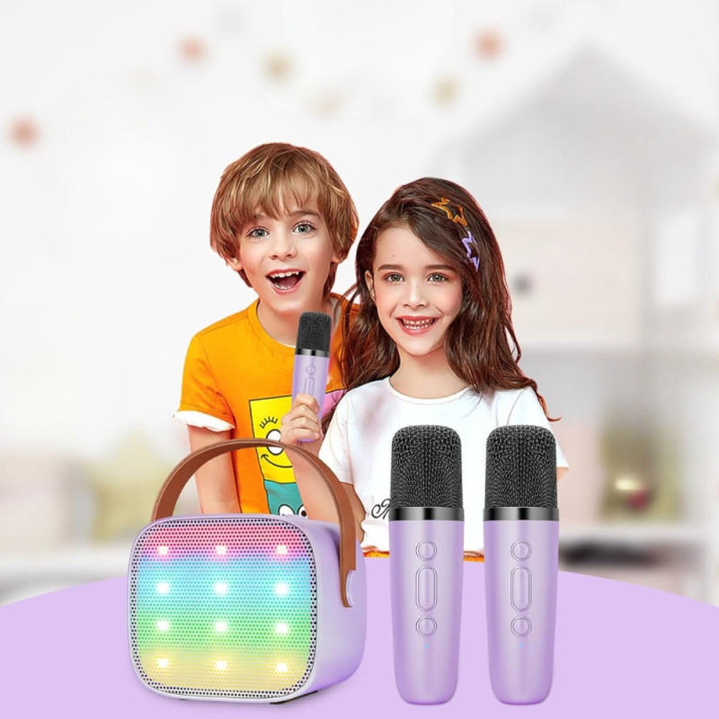 Kit de Karaoké Portable avec Enceinte LED et 2 Microphones Sans Fil Bluetooth avec Effets Sonores