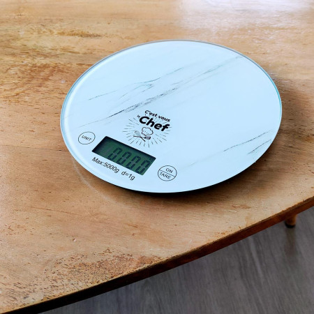 Balance de Cuisine Ronde Numérique - 5kg - Écran LCD - Effet Marbre
