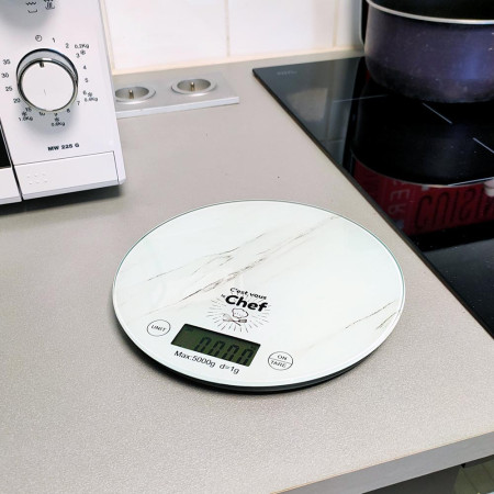 Balance de Cuisine Ronde Numérique - 5kg - Écran LCD - Effet Marbre