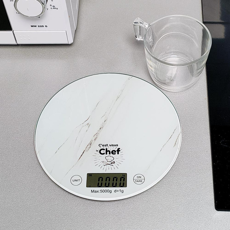 Balance de Cuisine Ronde Numérique - 5kg - Écran LCD - Effet Marbre