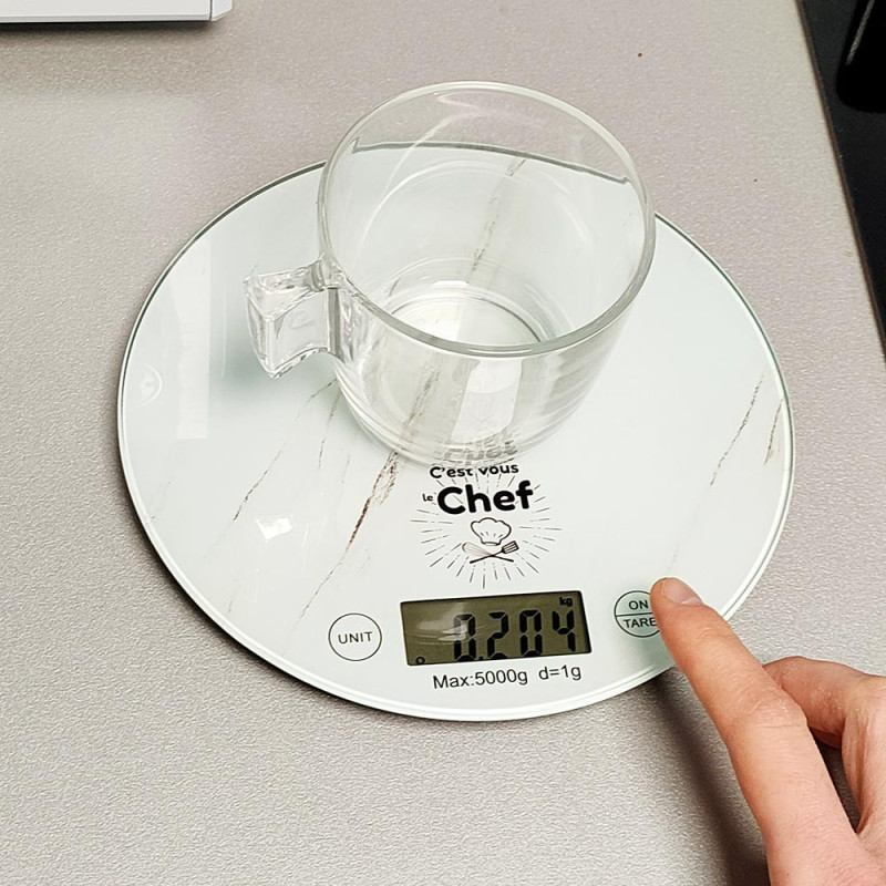 Balance de Cuisine Ronde Numérique - 5kg - Écran LCD - Effet Marbre