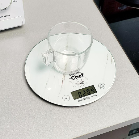 Balance de Cuisine Ronde Numérique - 5kg - Écran LCD - Effet Marbre