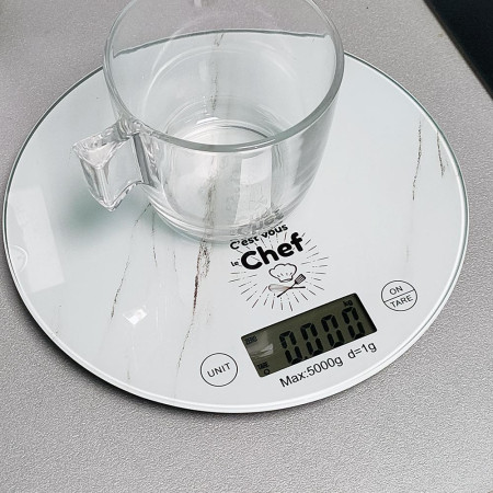 Balance de Cuisine Ronde Numérique - 5kg - Écran LCD - Effet Marbre