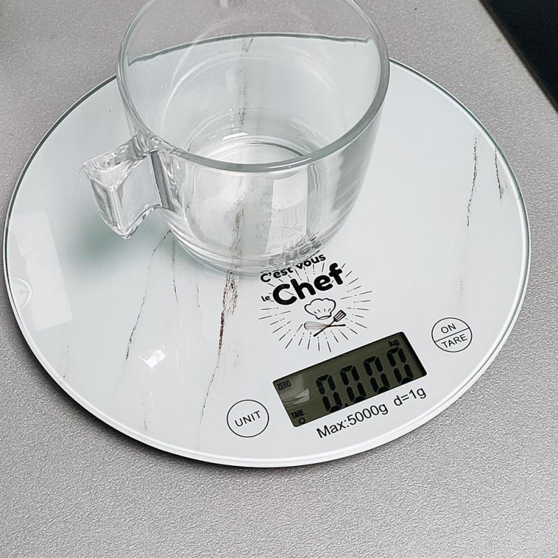 Balance de Cuisine Ronde Numérique - 5kg - Écran LCD - Effet Marbre