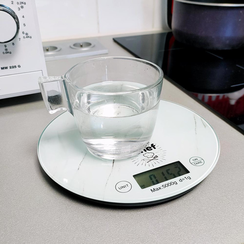 Balance de Cuisine Ronde Numérique - 5kg - Écran LCD - Effet Marbre