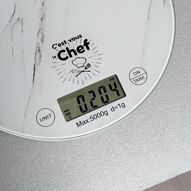 Balance de Cuisine Ronde Numérique - 5kg - Écran LCD - Effet Marbre