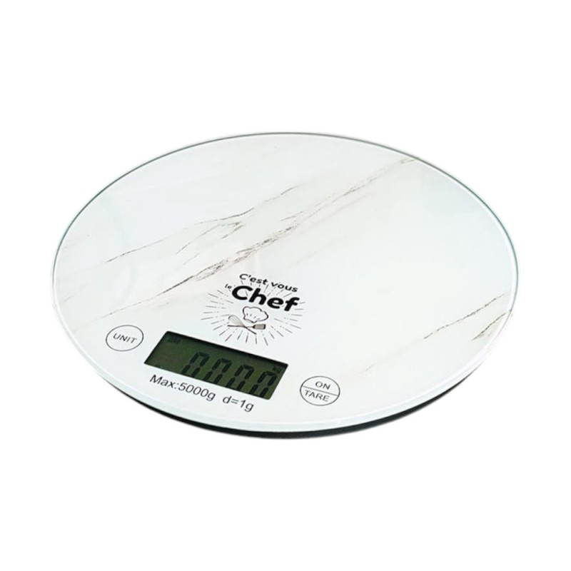 Balance de Cuisine Ronde Numérique - 5kg - Écran LCD - Effet Marbre