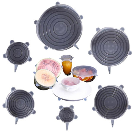 Pack de 6 Couvercles en Silicone Extensibles et Etirables Compatibles Micro-Ondes et Lave-Vaisselle