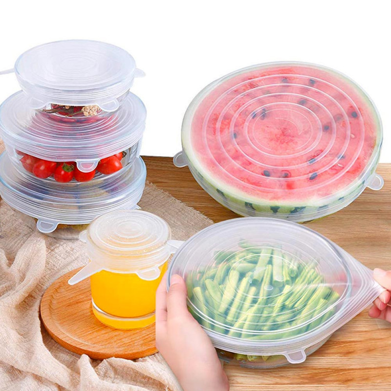 Pack de 6 Couvercles en Silicone Extensibles et Etirables Compatibles Micro-Ondes et Lave-Vaisselle