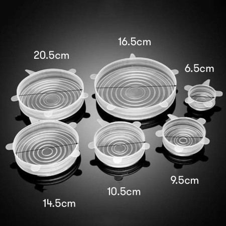 Pack de 6 Couvercles en Silicone Extensibles et Etirables Compatibles Micro-Ondes et Lave-Vaisselle