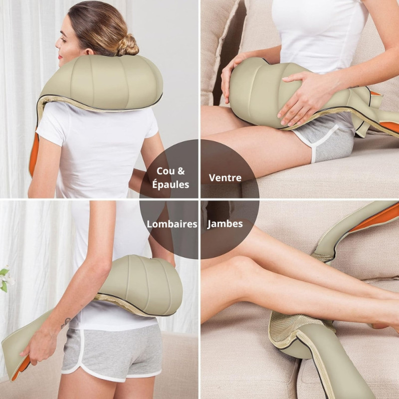 Masseur Shiatsu Chauffant Sans Fil Pour Nuque, Épaules et Dos pour Soulager Tensions et Douleurs