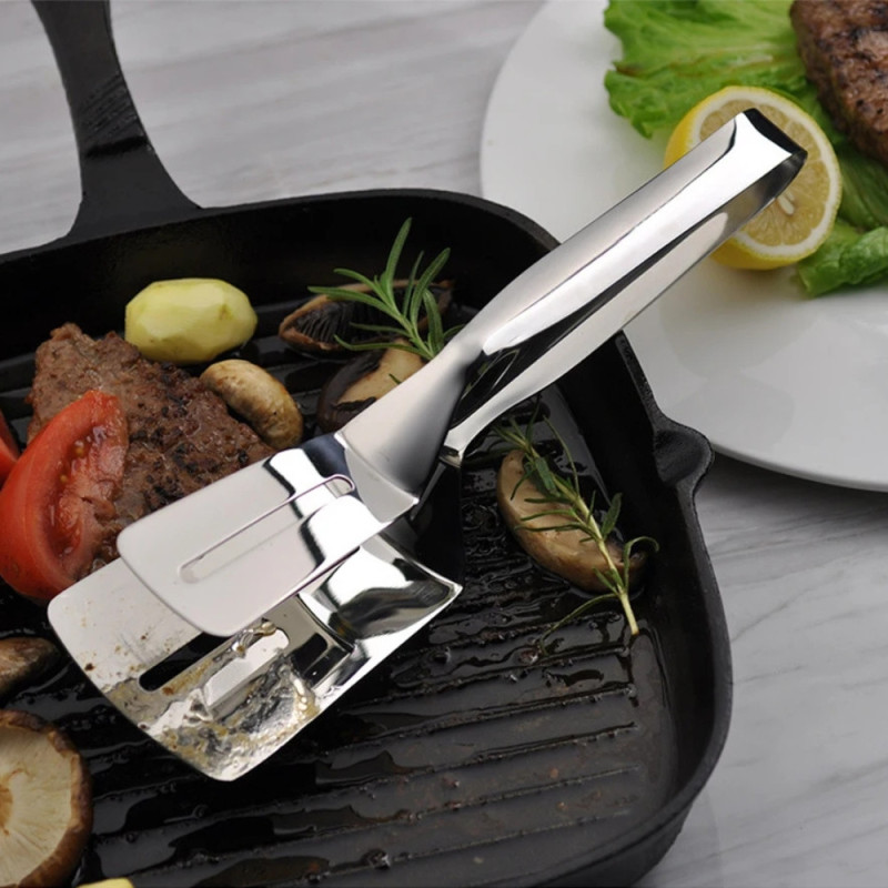 Pince à Frire de Cuisine en Acier Inoxydable Multifonction pour Viande au Barbecue et Plancha