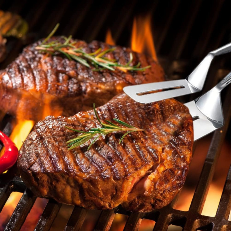 Pince à Frire de Cuisine en Acier Inoxydable Multifonction pour Viande au Barbecue et Plancha