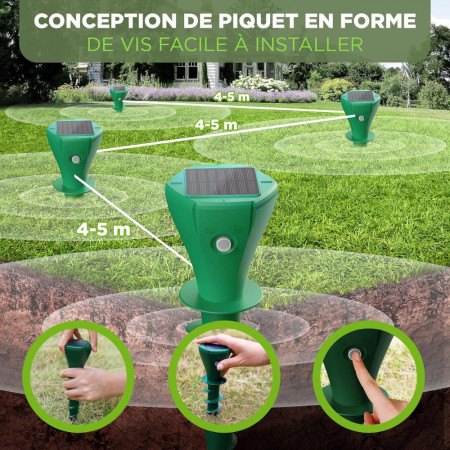 Répulsif Taupes Solaire Étanche avec Vibrations et Fréquences Variables pour Jardin