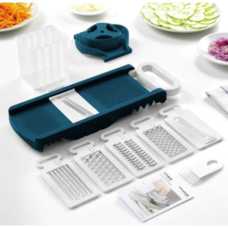 Mandoline Arthur Martin Pliable 6 en 1 en Inox avec Lames Interchangeables pour Râper et Couper les Aliments