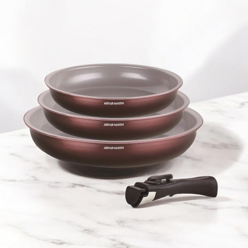 Set de 3 poêles Arthur Martin 20-24-28 cm tous feux avec poignée