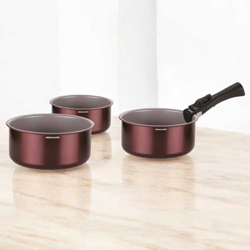 Set de 3 Casseroles Grenat Arthur Martin Tous Feux avec Poignée Amovible