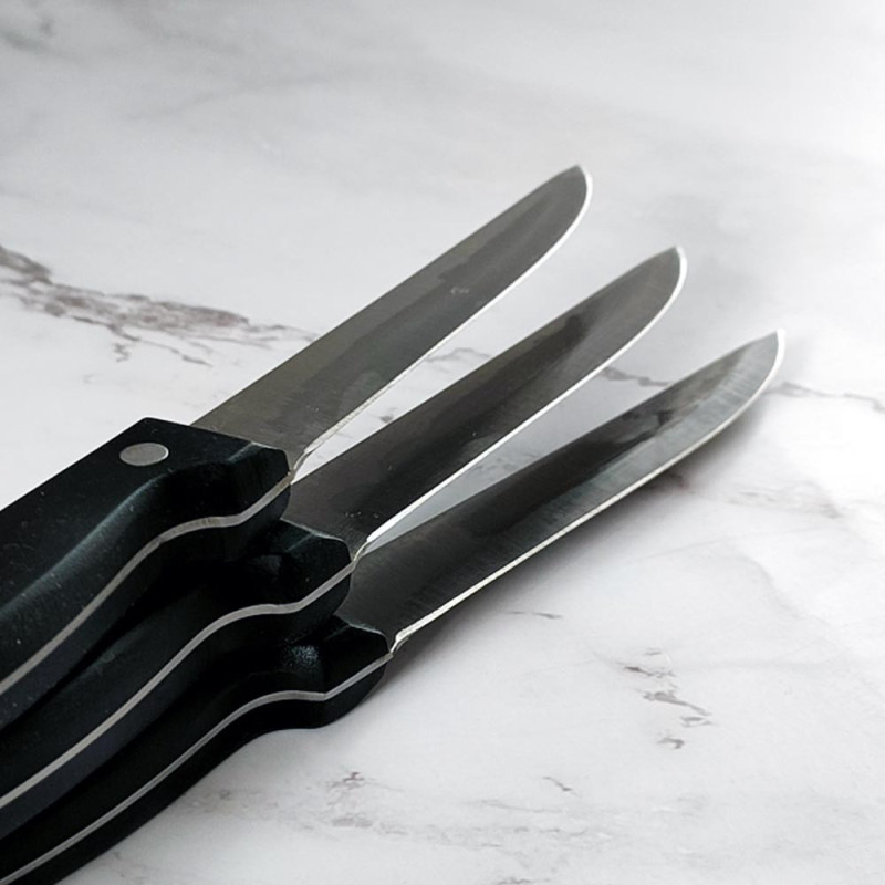 Lot de 3 couteaux à steak en acier inoxydable – Lame lisse 11 cm