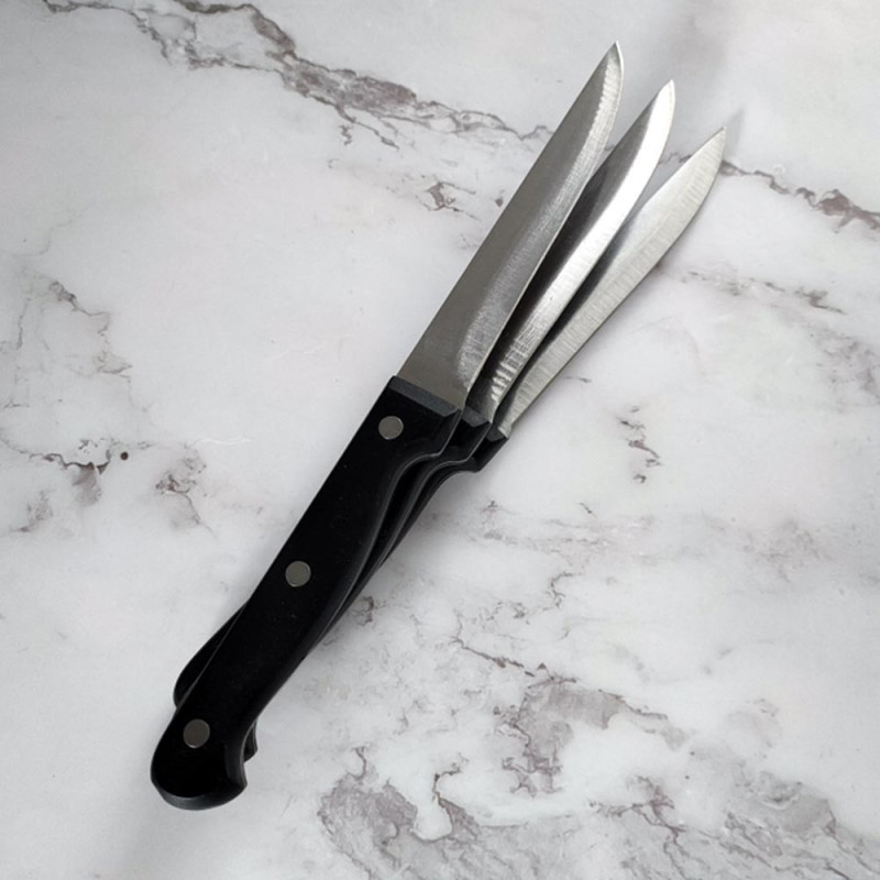 Lot de 3 couteaux à steak en acier inoxydable – Lame lisse 11 cm