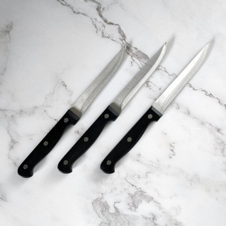 Lot de 3 couteaux à steak en acier inoxydable – Lame lisse 11 cm
