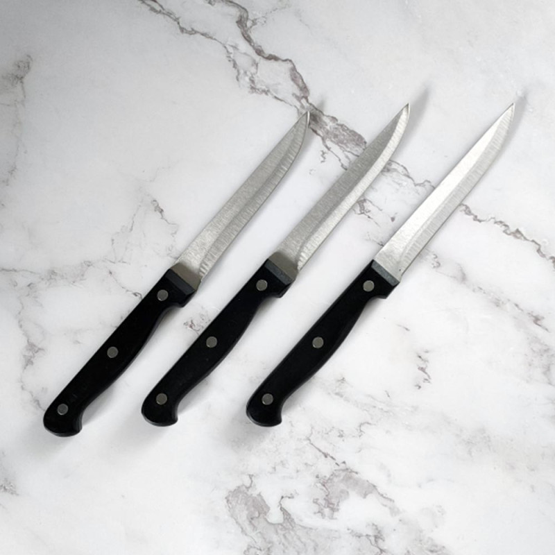 Lot de 3 couteaux à steak en acier inoxydable – Lame lisse 11 cm