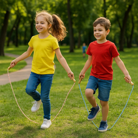 Corde À Sauter 2.10 M Solide Et Légère Avec Poignées En Bois Naturel Pour Enfants Et Adultes  Couleurs Aleatoires