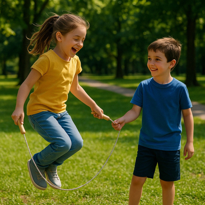 Corde À Sauter 2.10 M Solide Et Légère Avec Poignées En Bois Naturel Pour Enfants Et Adultes  Couleurs Aleatoires