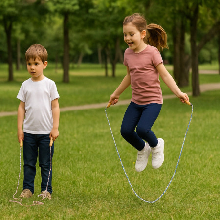 Corde À Sauter 2.10 M Solide Et Légère Avec Poignées En Bois Naturel Pour Enfants Et Adultes  Couleurs Aleatoires