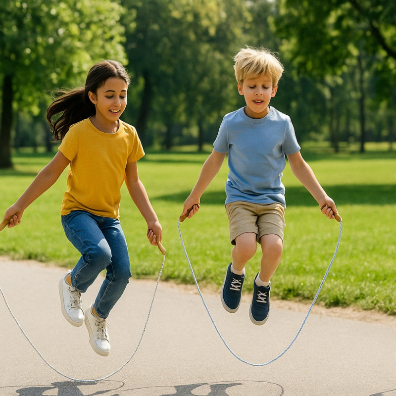 Corde À Sauter 2.10 M Solide Et Légère Avec Poignées En Bois Naturel Pour Enfants Et Adultes  Couleurs Aleatoires