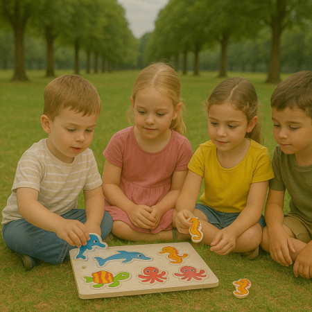 Pack De 4 Puzzles En Bois Jouet Éducatif Et Montessori Enfants Animaux, Zoo, Marin Et Dinosaures - Dès 2 Ans