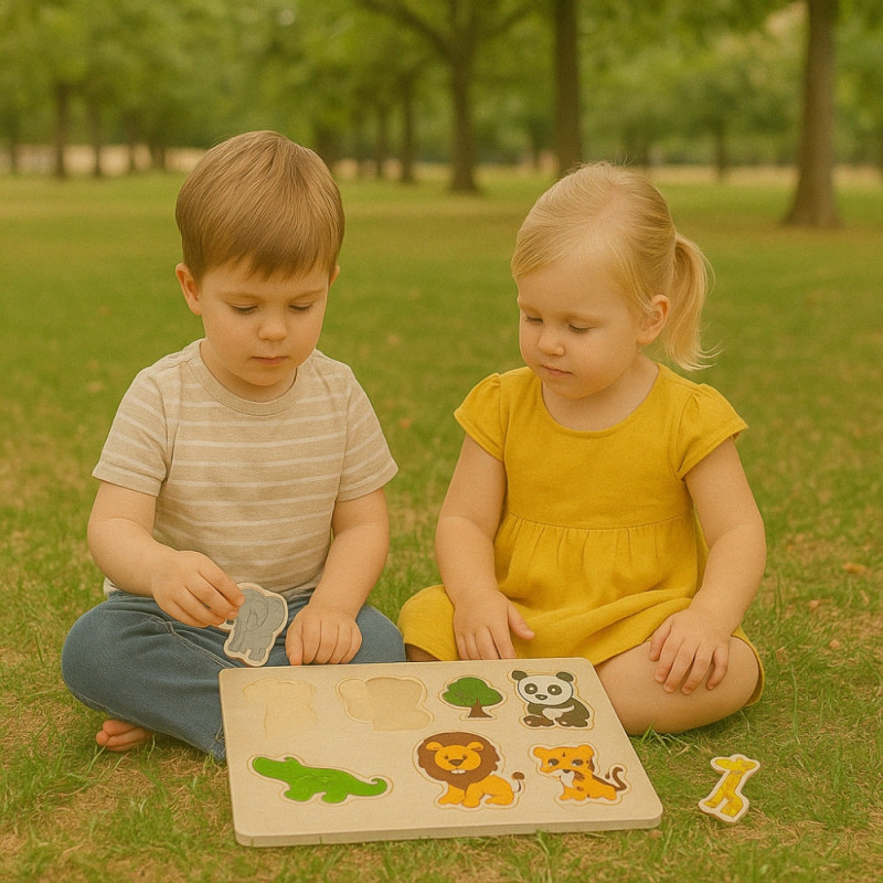 Pack De 4 Puzzles En Bois Jouet Éducatif Et Montessori Enfants Animaux, Zoo, Marin Et Dinosaures - Dès 2 Ans