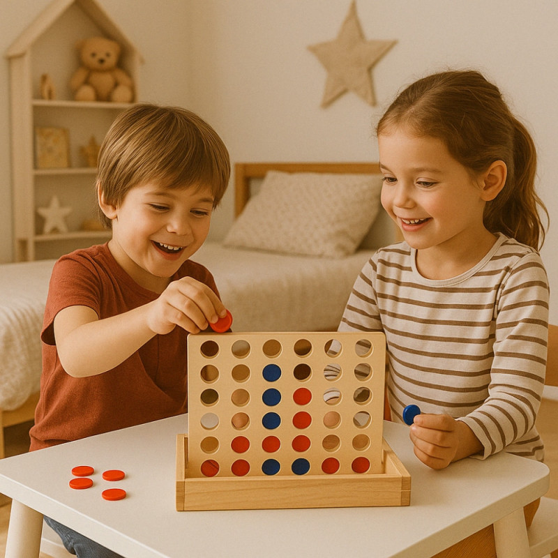 Jeu 4 En Ligne en Bois Pour Enfants et Adultes Dès 6 Ans Jeu De Société Stratégique Ludique Et Éducatif Facile À Transporter