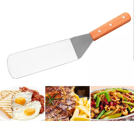 Spatule à Poisson et Fruits de Mer en Inox avec Manche Bois – 35 cm