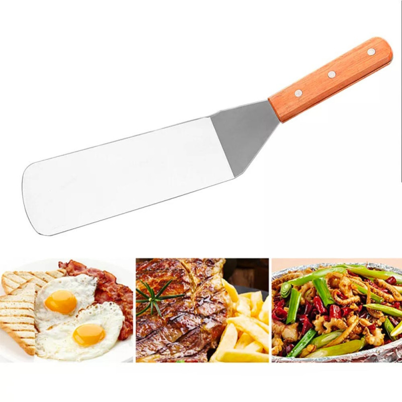 Spatule à Poisson et Fruits de Mer en Inox avec Manche Bois – 35 cm